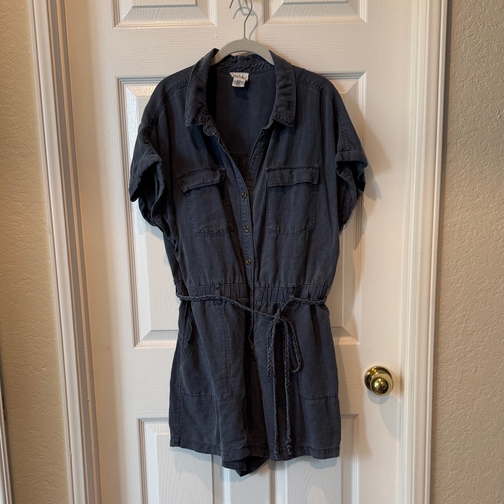 Nicole Miller Faded Navy Button-Up Romper XL